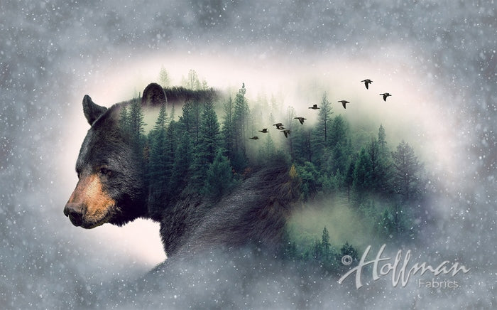 Hoffman Fabrics Call of the Wild Bear Cotton Panel P4356-44-Forest