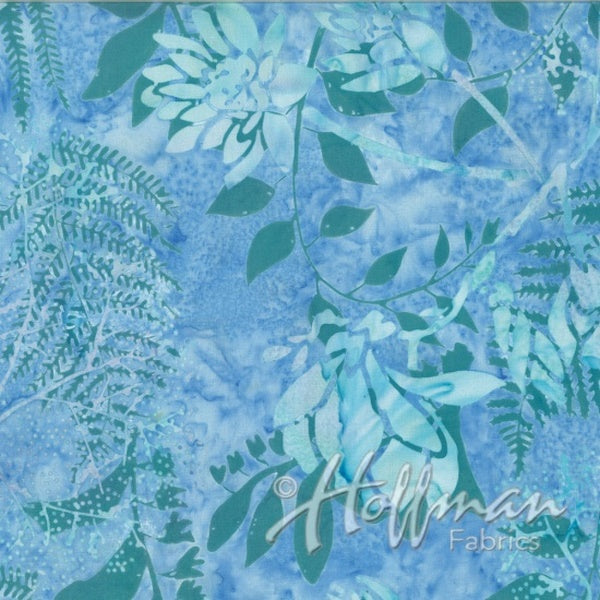 Hoffman Fabrics Peace Blue Floral Batik Fabric Q2140-541-Peace