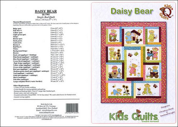 Kids Quilts Daisy Bear Girl Teddy Bear Applique Quilt Pattern Covers
