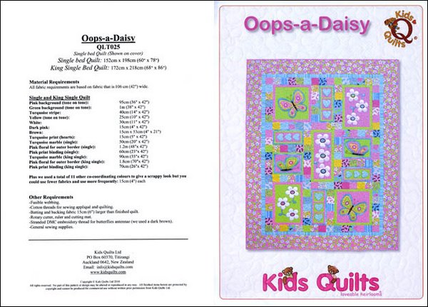 Kids Quilts Oops a Daisy Butterfly Flower Applique Quilt Pattern Covers
