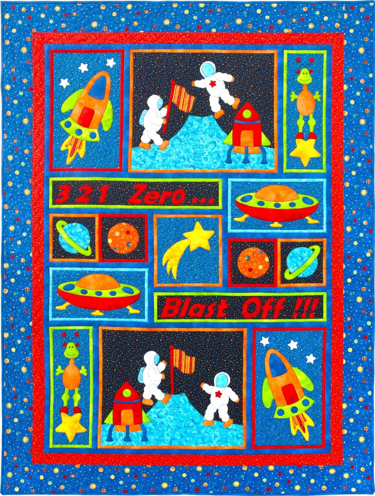 Kids Quilts Blast Off Astronaut Space Rocket Ship Applique Quilt Pattern