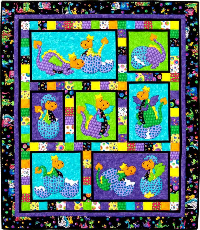 Kids Quilts Hatched Polka Dot Baby Dragon Applique Quilt Pattern