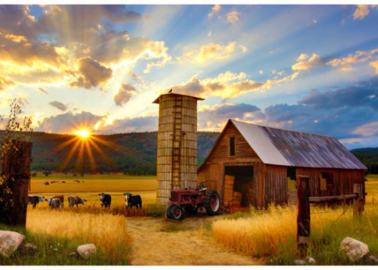 Hoffman Fabrics Sun Up to Sun Down Silo Barn Cotton Panel R4689-83-Barn-Red