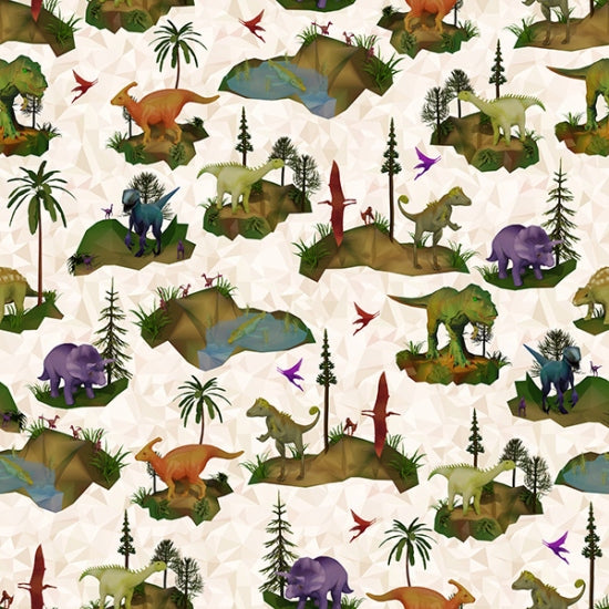 Hoffman Fabrics Dino-Mite Dinosaur Islands Cotton Fabric S4765-33-Cream