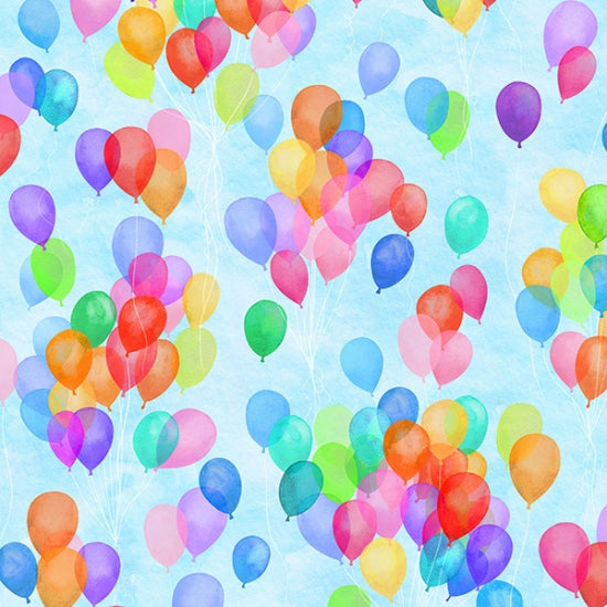 Hoffman Fabrics Cue the Confetti Balloons on Blue Sky S4790-16-Sky