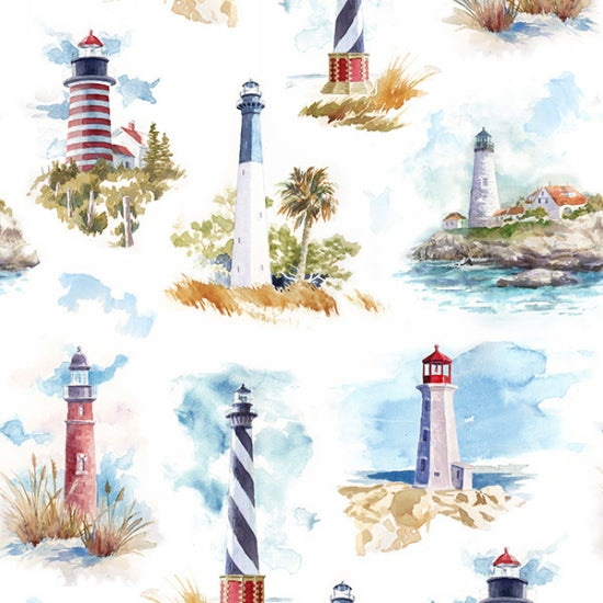 Hoffman Fabrics Bluff Lighthouse Shoreline Stories S4800-511-Bluff