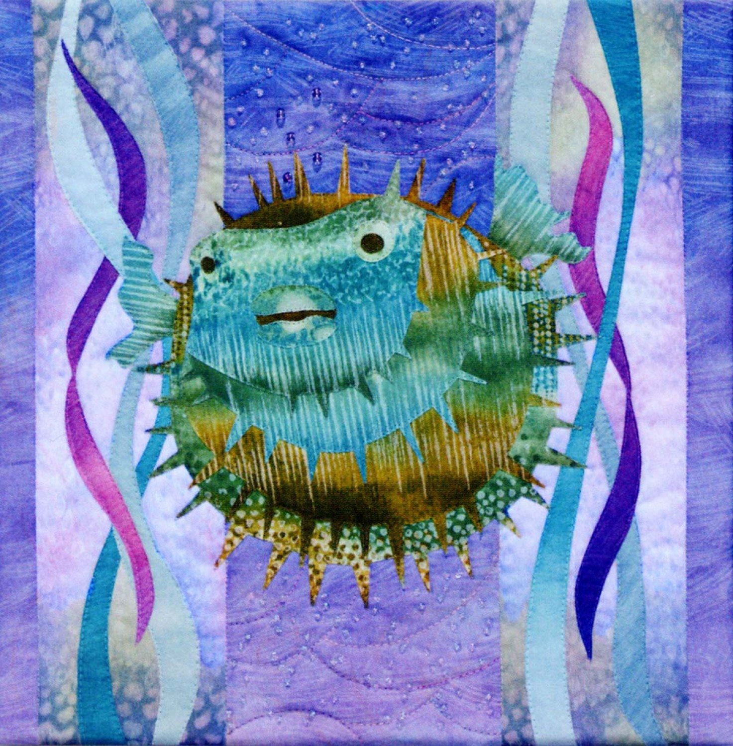 Pine Needles Sea Breeze Koo Koo Puff Puffer Fish Block Six by McKenna Ryan