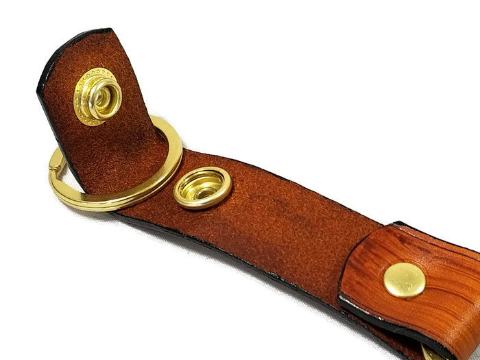Modern Wood Grain Saddle Tan Valet Double Ring Leather Key Chain