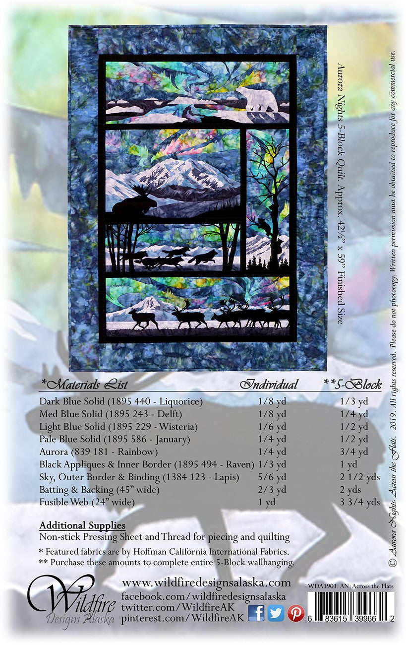 Wildfire Designs Alaska Aurora Nights Across the Flats Applique Quilt Pattern Back Cover