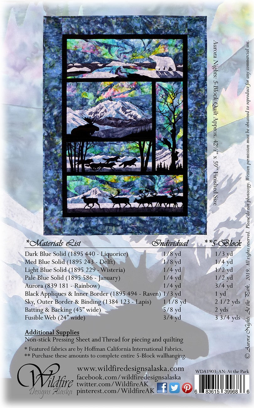 Wildfire Designs Alaska Aurora Nights At the Park Laser Cut Applique Quilt Kit Back Cover