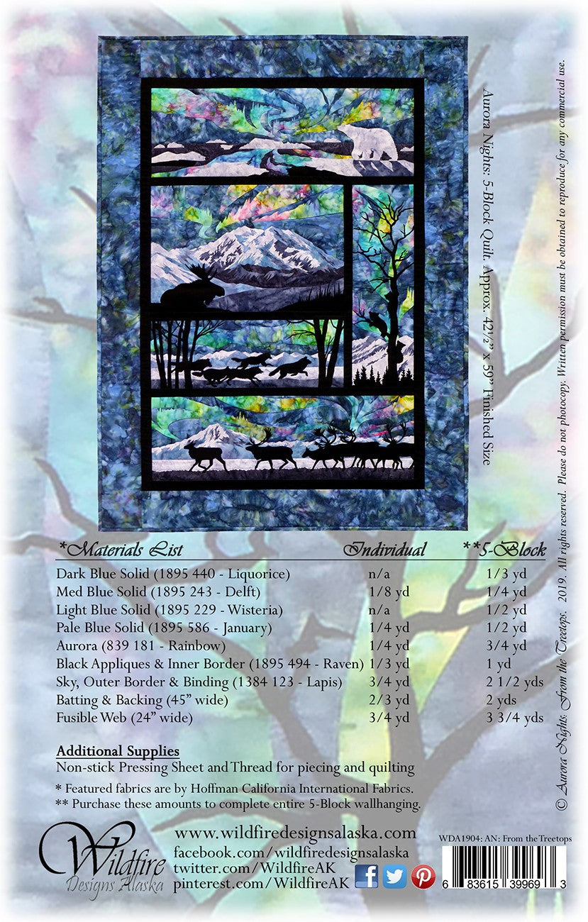 Wildfire Designs Alaska Aurora Nights From the Treetops Applique Quilt Pattern Back Cover