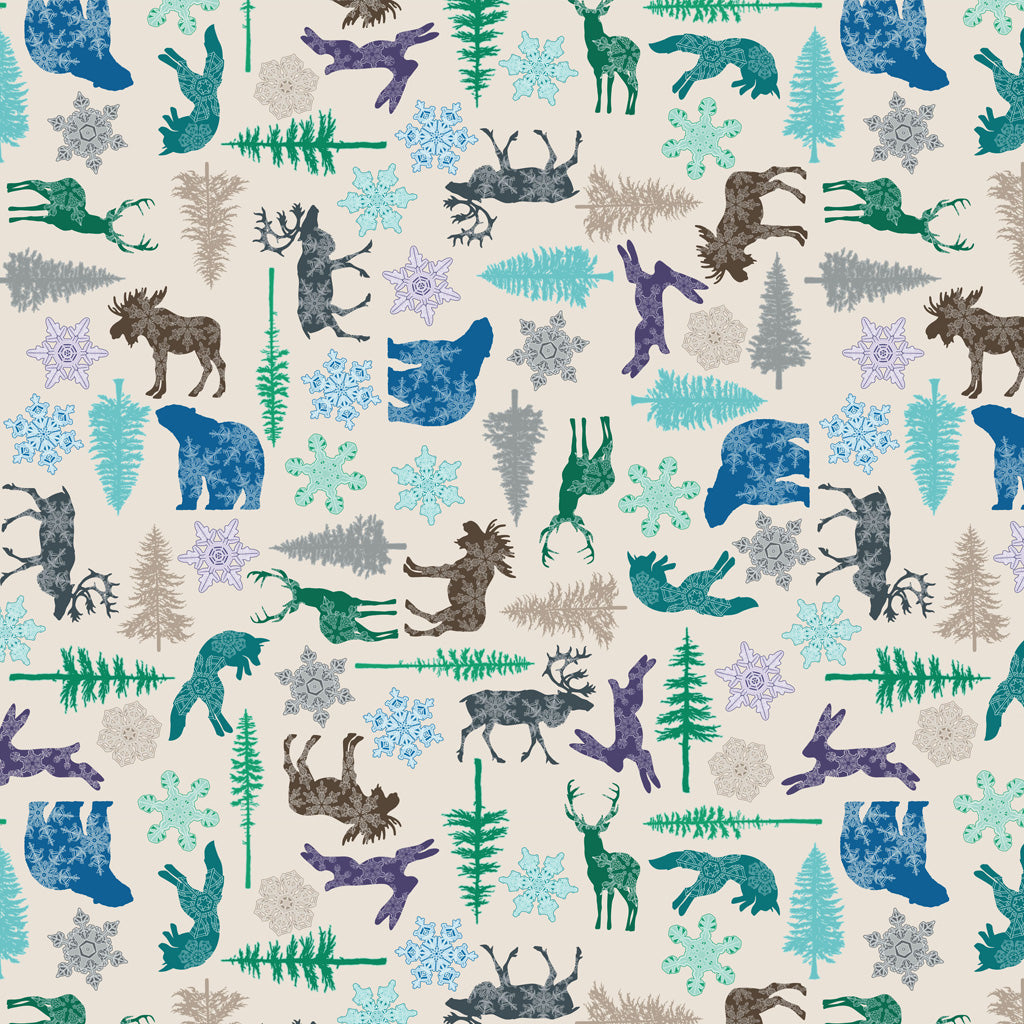 Clothworks Scandinavian Winter Arctic Party Light Khaki Cotton Fabric Y3617-11