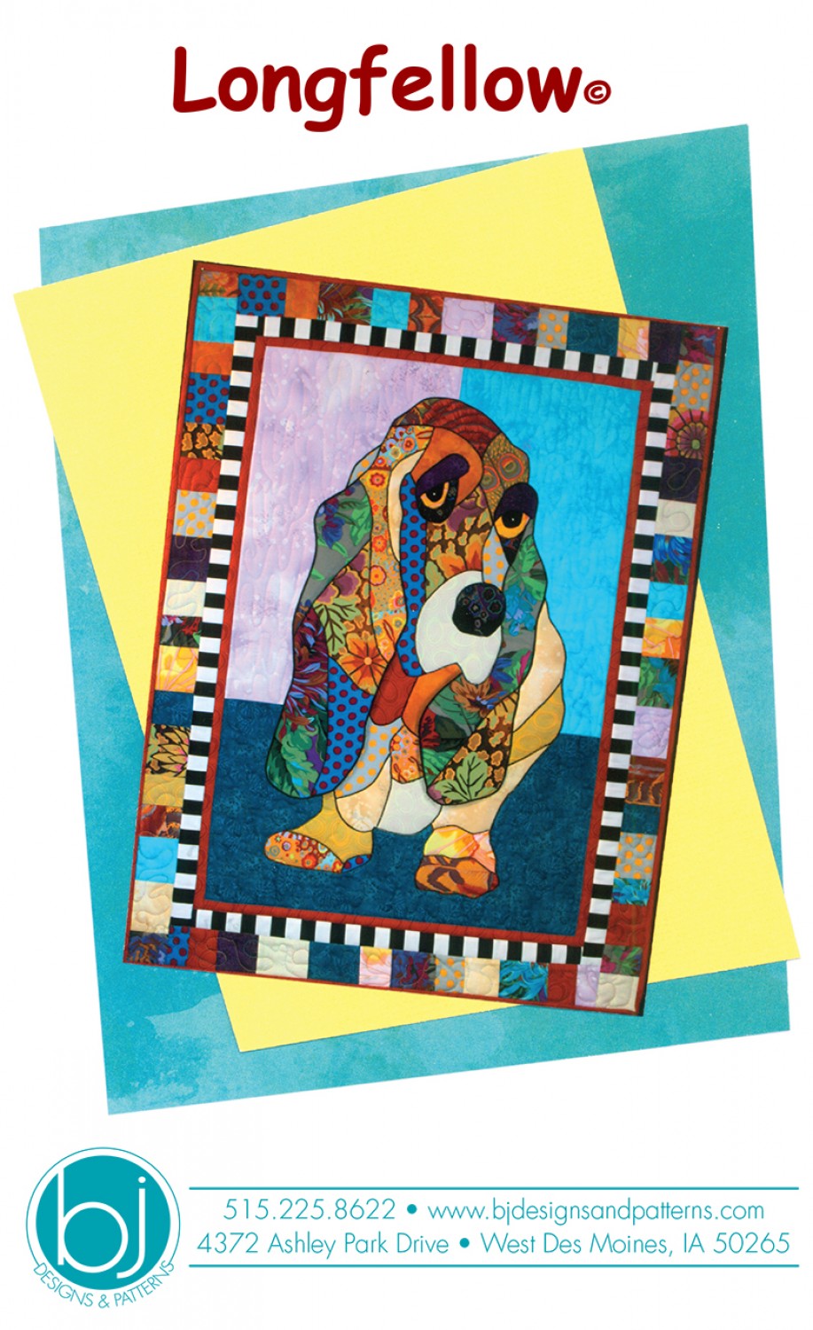 BJ Designs & Patterns Longfellow Basset Hound Dog Applique Quilt Pattern Front Cover