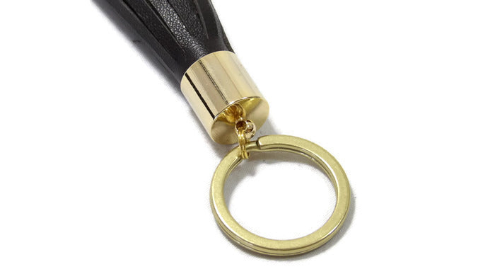 Dark Brown Lambskin Leather Tassel Keychain Detail