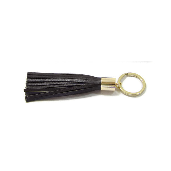 Dark Brown Lambskin Leather Tassel Keychain with 14k Gold Plated Brass Top Free Gift Wrap