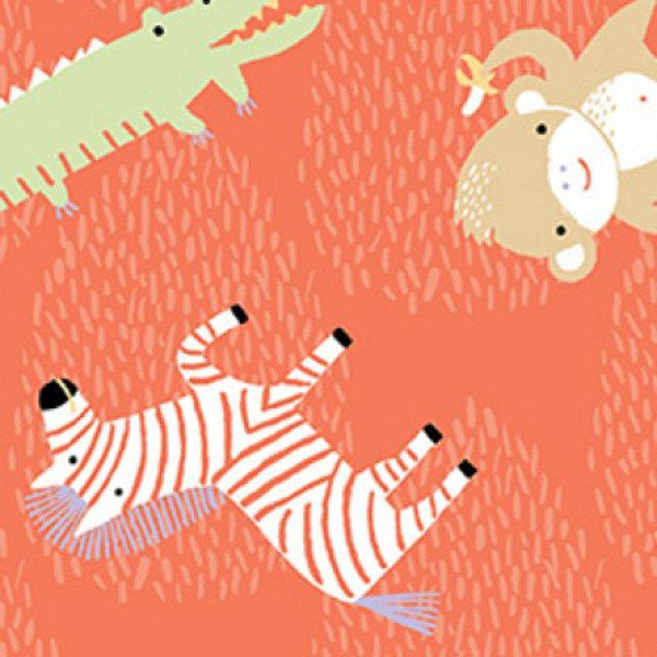 Clothworks Dark Orange Animal Toss Safari Sweet Organic Cotton Fabric Detail