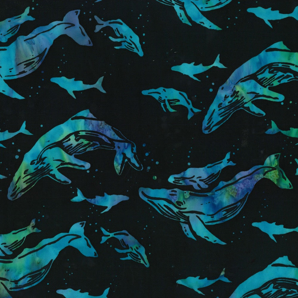 Hoffman Fabrics Jewel Blue Green Whale Batik Fabric H2282-162-Jewel