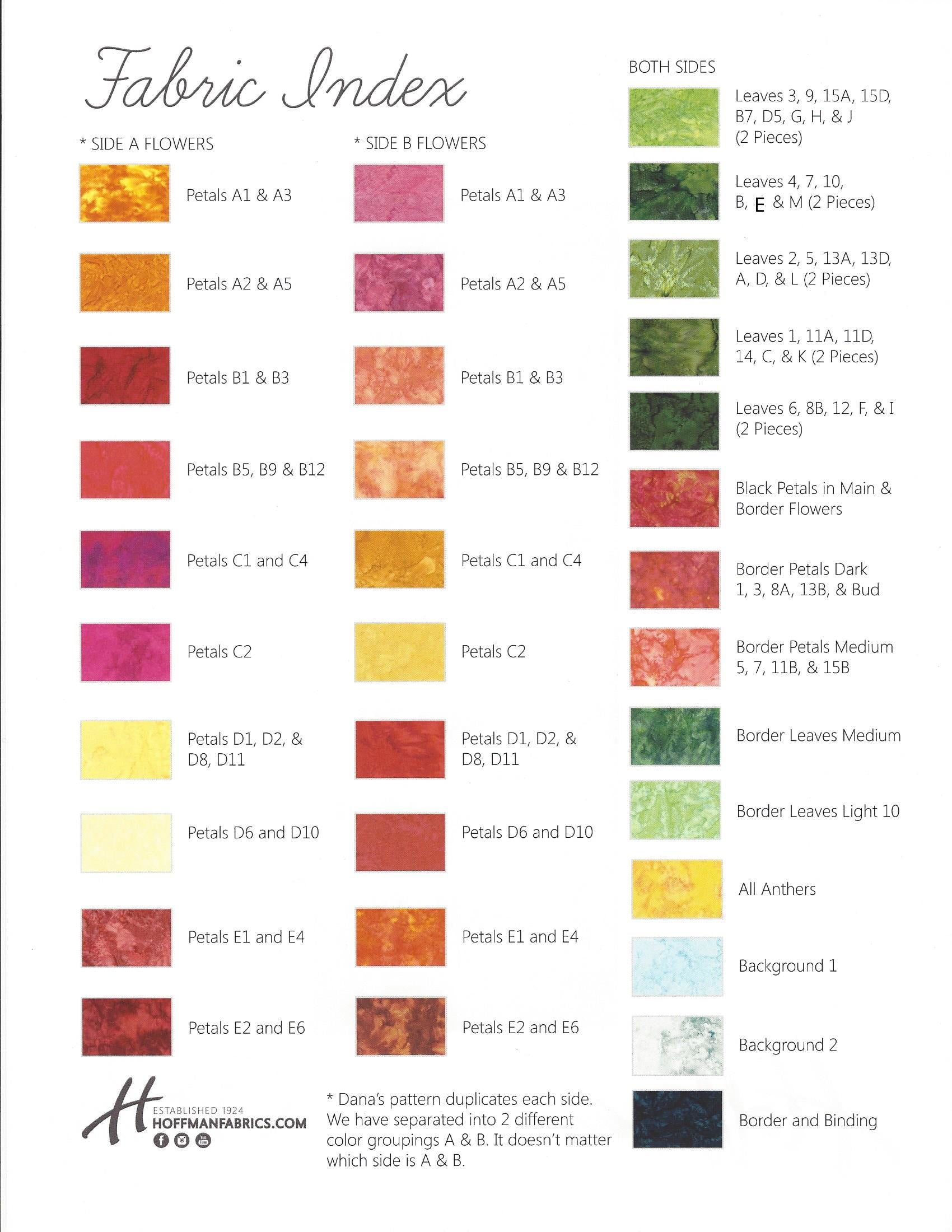 Wildfire Designs Alaska Multi-Colored Poppies Table Runner Applique Quilt Kit Fabric Index