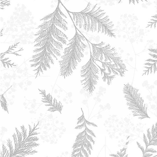 Hoffman Fabrics Sparkle and Fade Leaves with Flowers Cotton Fabric R4565-3S-White-Silver