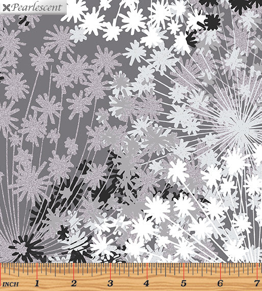 Kanvas Studio Midnight Blossom Gray Silver Metallic Cotton Fabric 7880P-11-Gray