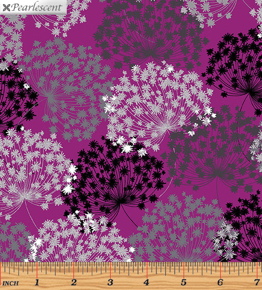 Kanvas Studio Midnight Wild Flower Berry Silver Metallic Cotton Fabric 7883P-26-Berry