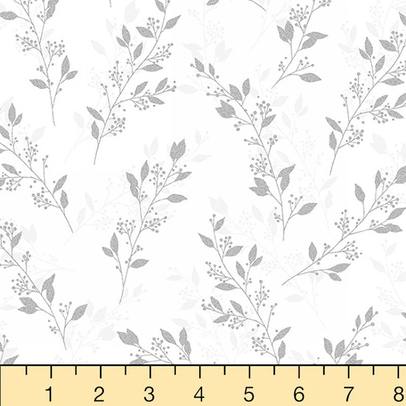 Hoffman Fabrics Sparkle and Fade Leaves with Berries Cotton Fabric S4700-3S-White-Silver
