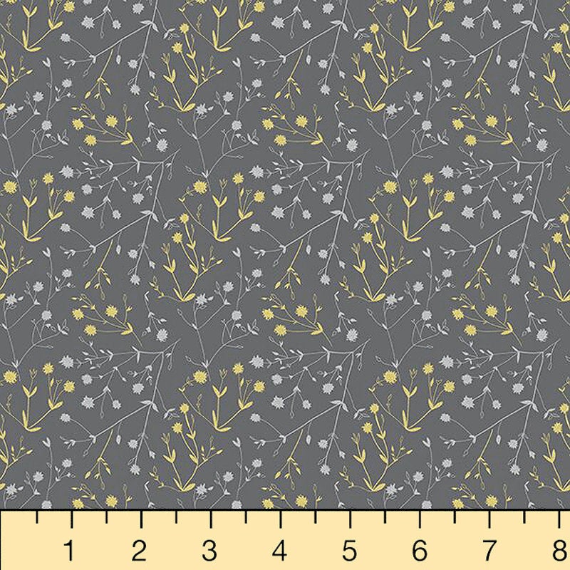 Hoffman Fabrics Sparkle and Fade Flowers Cotton Fabric Q4469-55M-Charcoal-Metallic