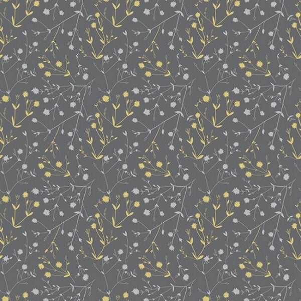 Hoffman Fabrics Sparkle and Fade Flowers Cotton Fabric Q4469-55M-Charcoal-Metallic