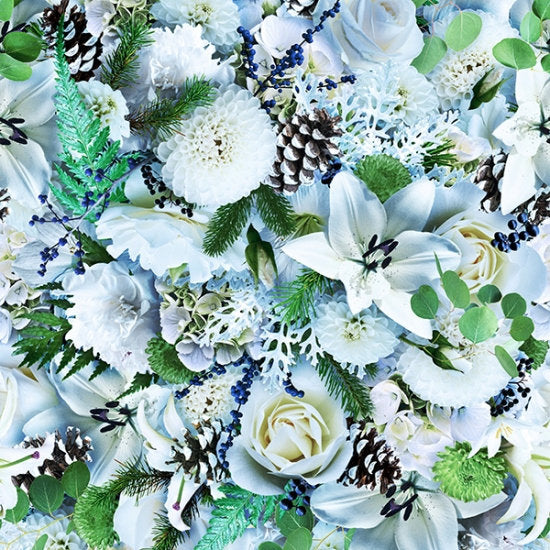 Hoffman Fabrics Fresh Freeze White Flowers S4716-679-Cool