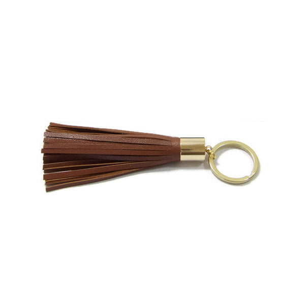 Mocha Brown Lambskin Leather Tassel Keychain with 14k Gold Plated Brass Top Free Gift Wrap