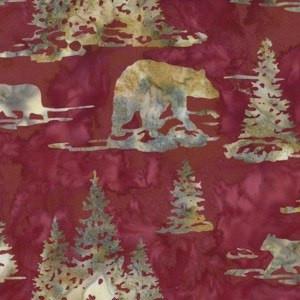 Hoffman Fabrics Ruby Red Black Bear Batik Fabric N2910-143-Ruby