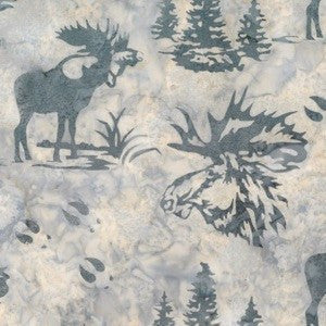 Hoffman Fabrics December Grey Bull Moose Batik Fabric N2911-597-December