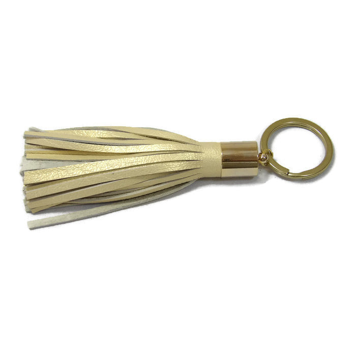 Pearlized Champange Lambskin Leather Tassel Keychain with 14k Gold Plated Brass Top Free Gift Wrap
