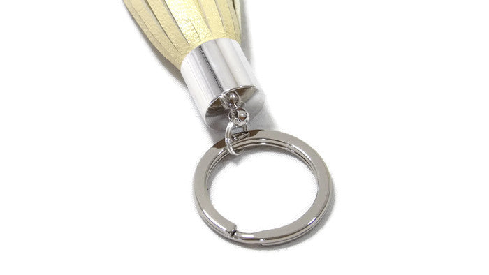 Pearlized Champange Lambskin Leather Tassel Keychain Detail