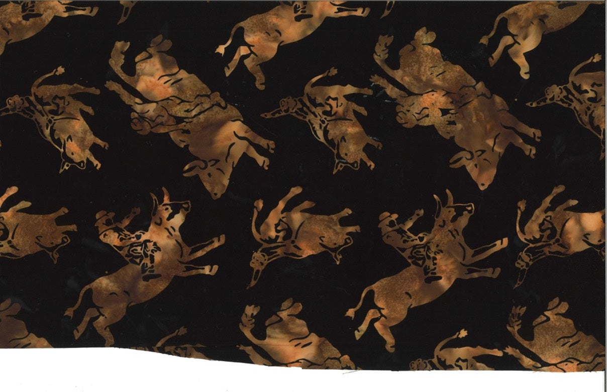 Hoffman Fabrics Black Bull Rider Batik Fabric R2239-4-Black