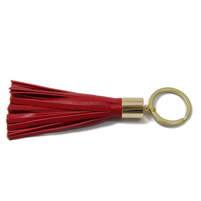 Red Lambskin Leather Tassel Keychain with 14k Gold Plated Brass Top Free Gift Wrap