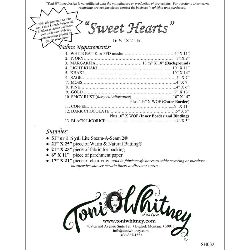 Toni Whitney Design Sweet Hearts Giraffe Applique Quilt Pattern Back Cover