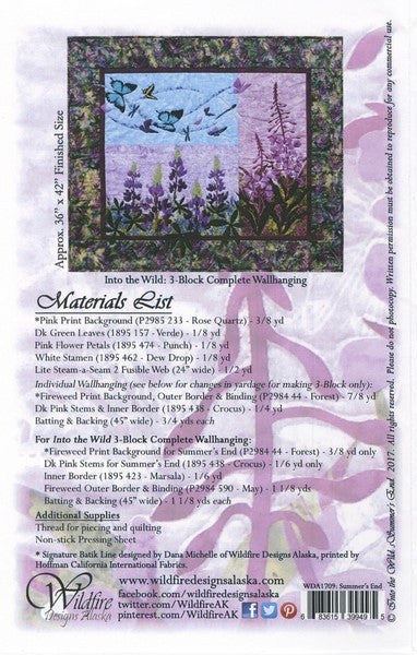 Wildfire Designs Alaska Into the Wild Summer's End Fireweed Flower Wall Hanging Applique Quilt Pattern Back Cover
