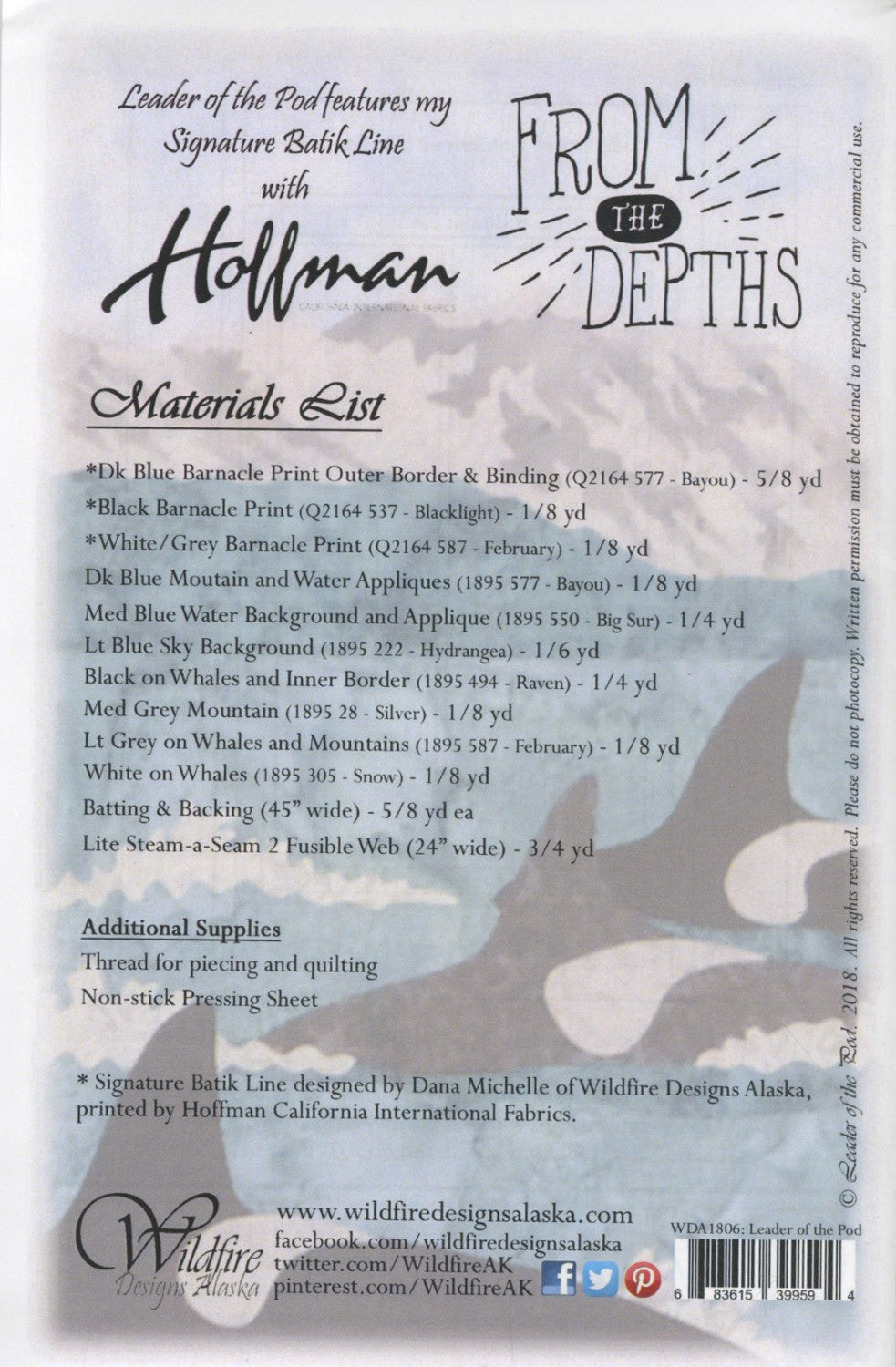 Wildfire Designs Alaska Leader of the Pod Orca Whale Applique Quilt Pattern Back Cover