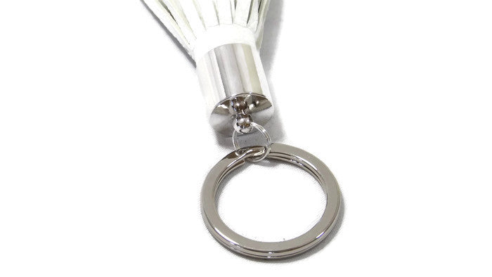 White Lambskin Leather Tassel Keychain Detail