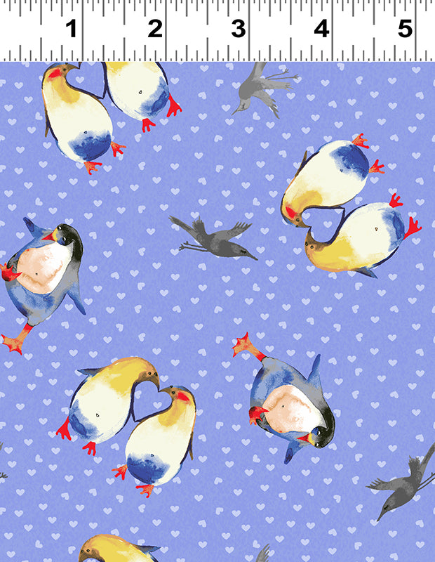 Clothworks Winter Love Periwinkle Purple Penguin Hearts Cotton Fabric Y2500-85 Scale