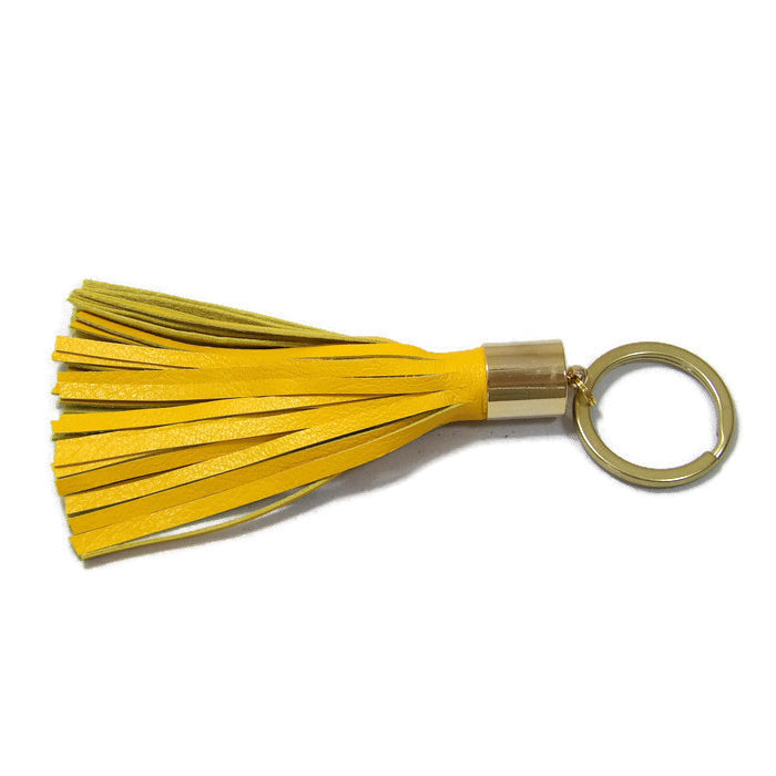 Yellow Lambskin Leather Tassel Keychain with 14k Gold Plated Brass Top Free Gift Wrap