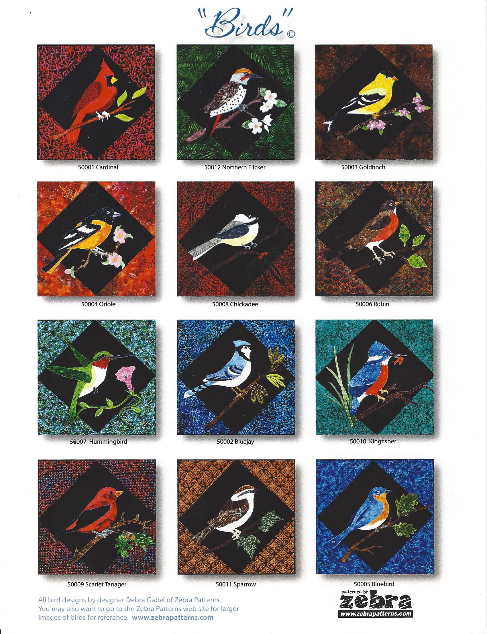 Zebra Patterns Birds Collection 1 Applique Quilt Pattern Set